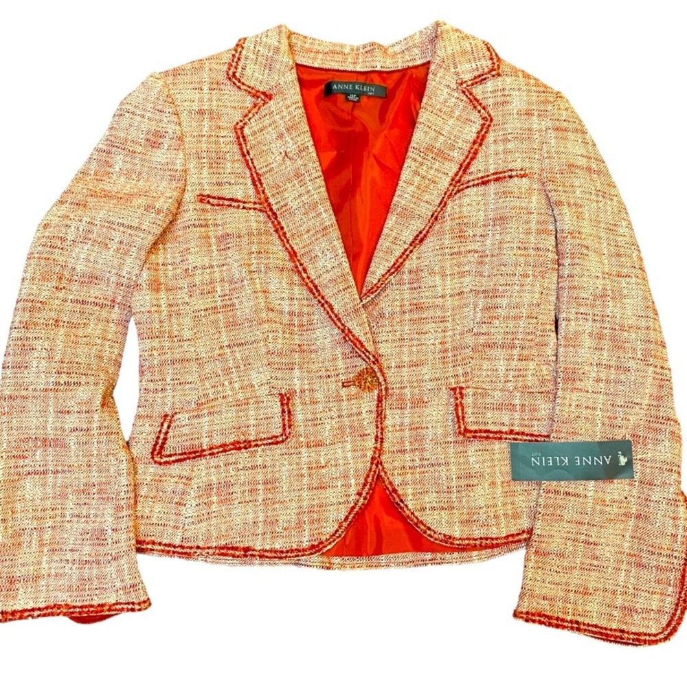 VINTAGE NWT Anne Klein Red Rose‎ Tweed Split Cuff Blazer Size 10P